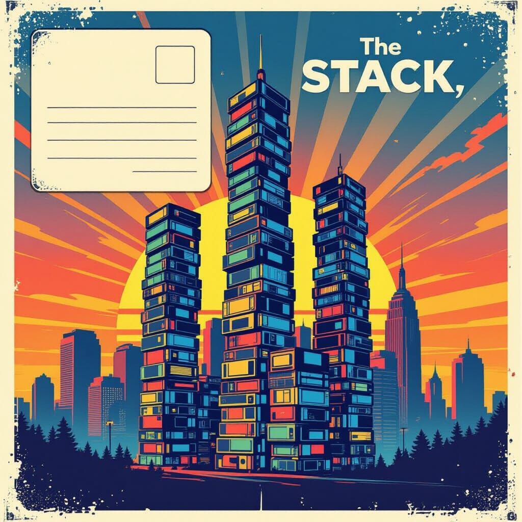 VHS Tape Skyscrapers at Sunset Pop Art