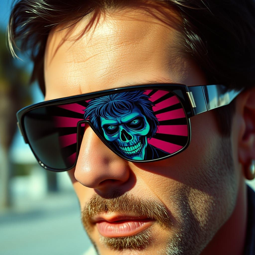 Vaporwave Zombie Reflected in 80s Sunglasses