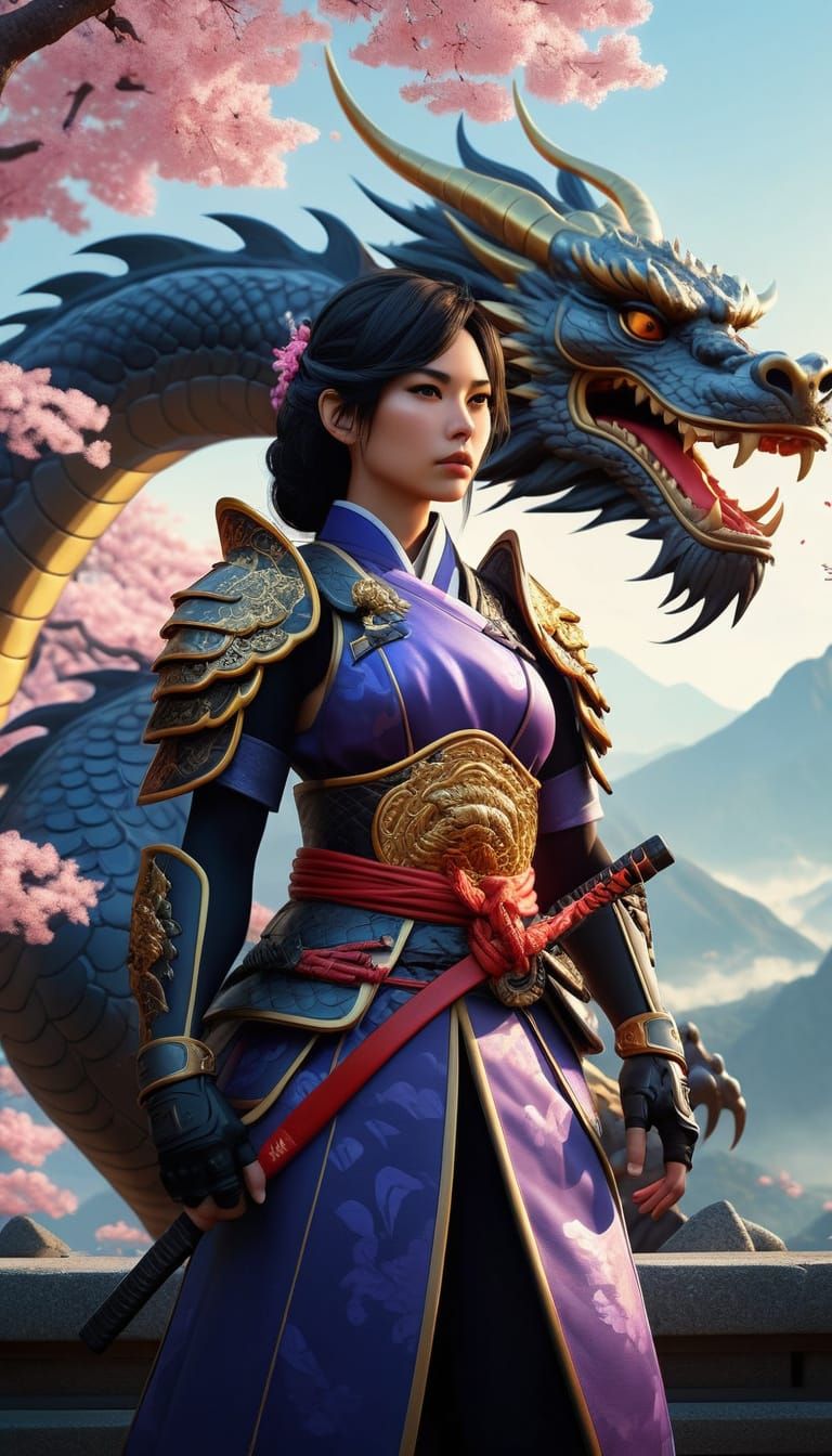 Samurai and Dragon: Hyper-Detailed Anime Art