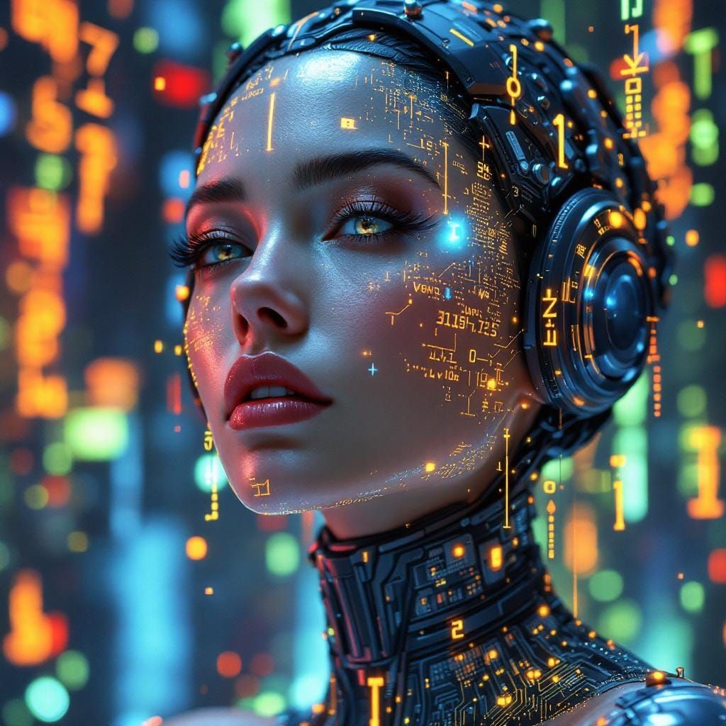 Cyberpunk Goddess in Matrix Digital Oil Painting