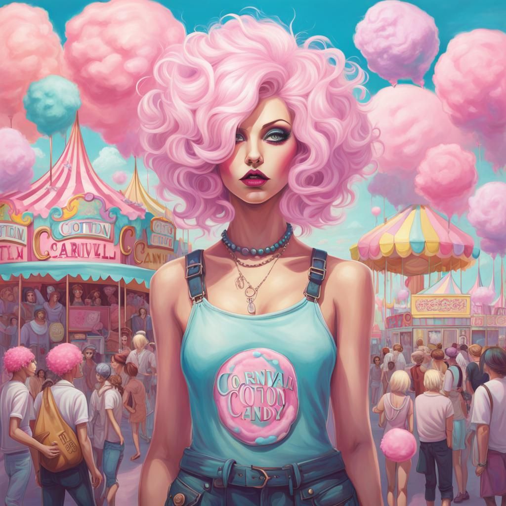 Cotton Candy Girl at Carnival in Pastel Goth Style