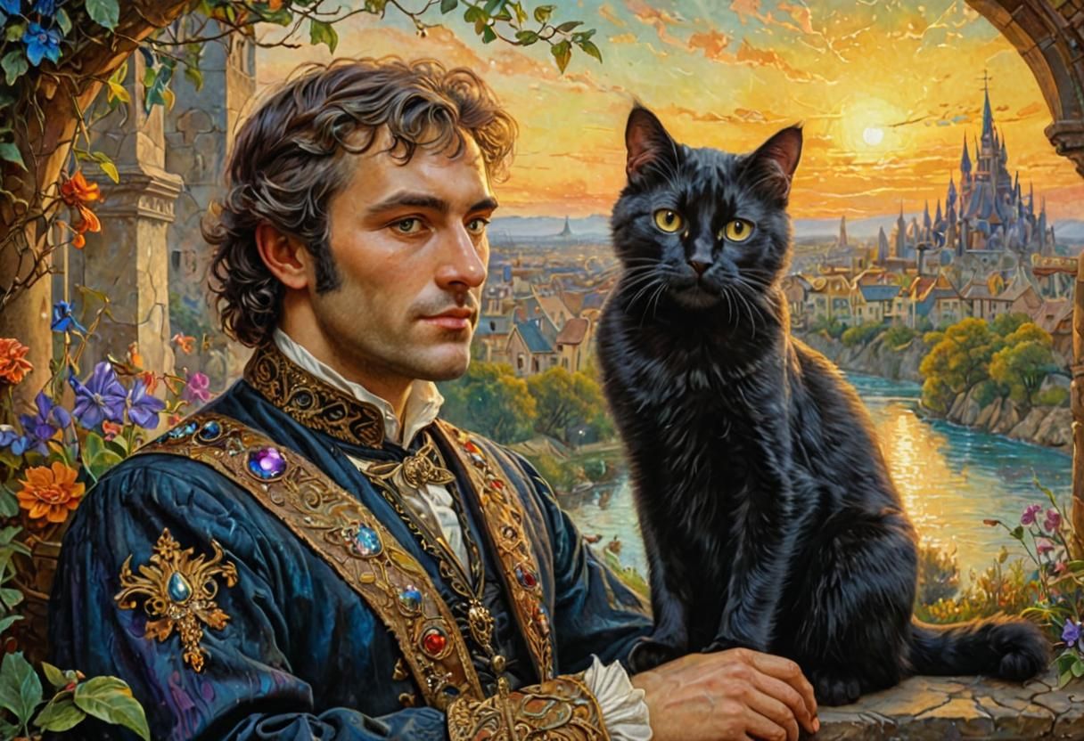 Man with Cat in Gothic Surrealist Style