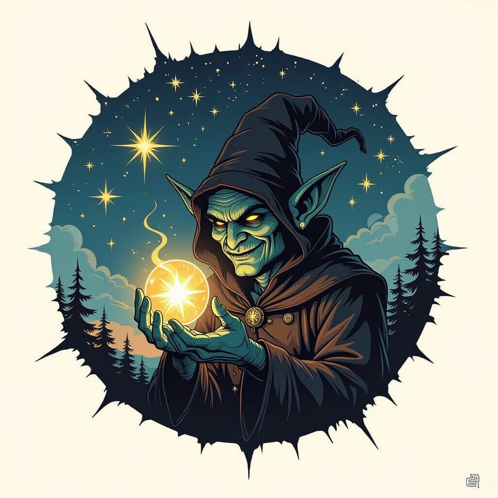 Magical Goblin in Starry Night Sky