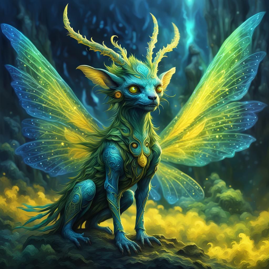 Luminescent Fae Creature in a Fantasy Landscape