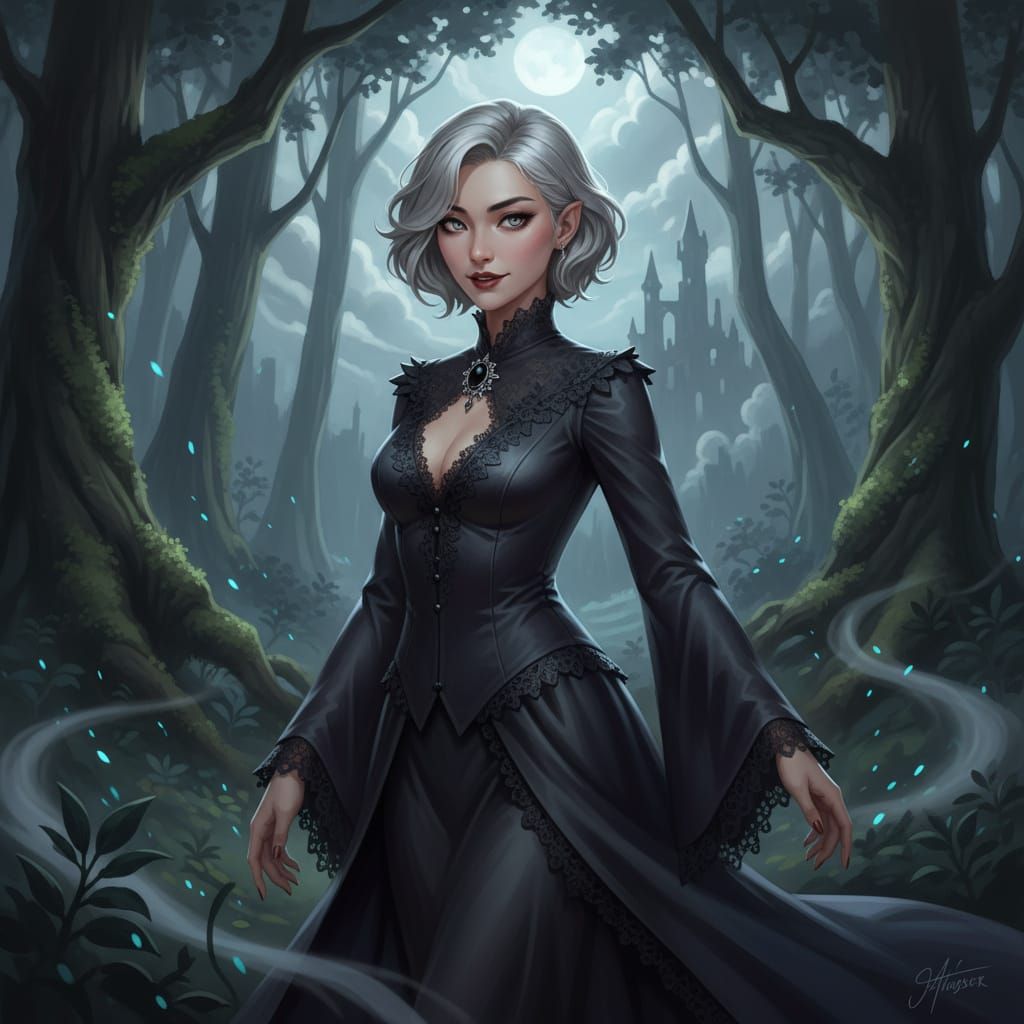 25-Year-Old Vampire in Forest, 3D ArtStation Style