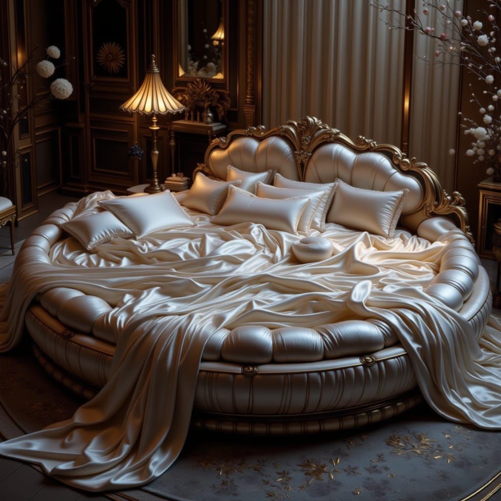Luxurious Silk Sheets on Circular Bed