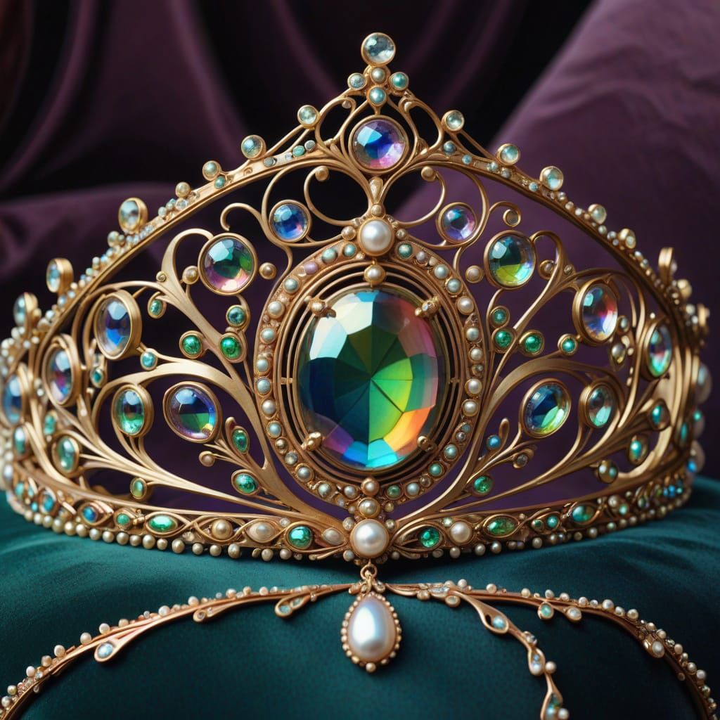 Art Nouveau Tiara of Beetle Wings and Pearls