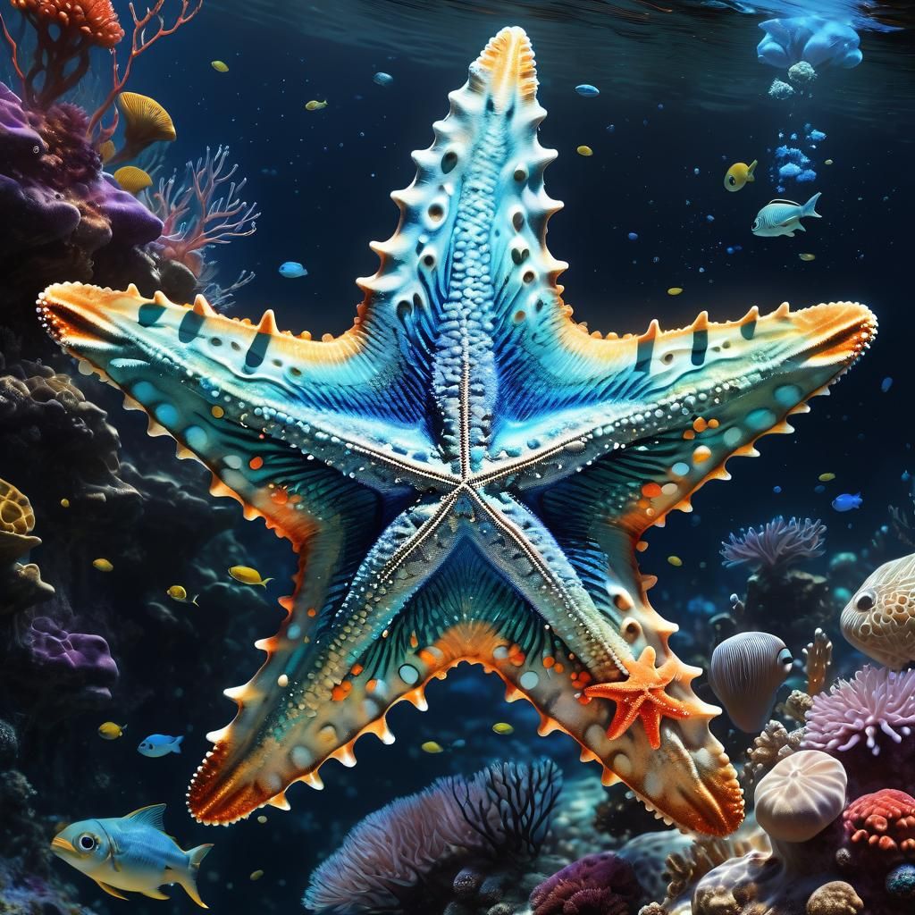 Celestial Starfish in Colorful Coral Reef