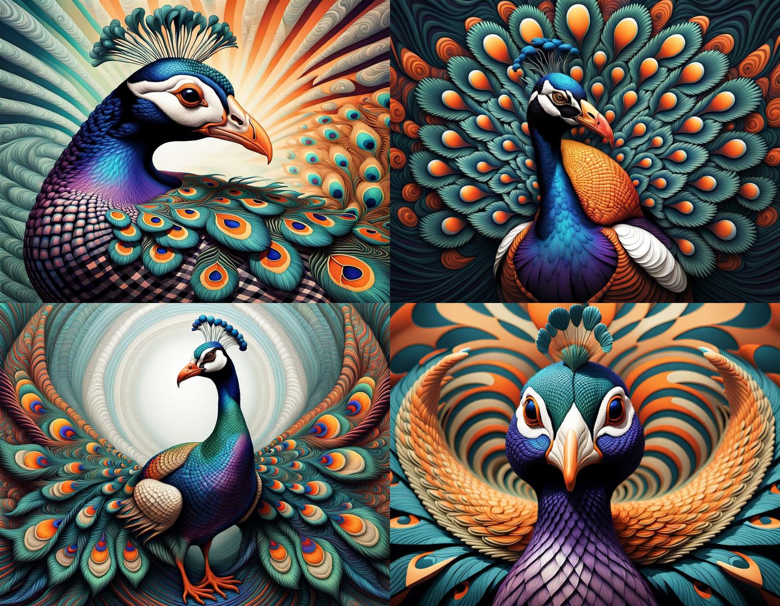 Surreal Peacock Puffin Mutant in Optical Illusion