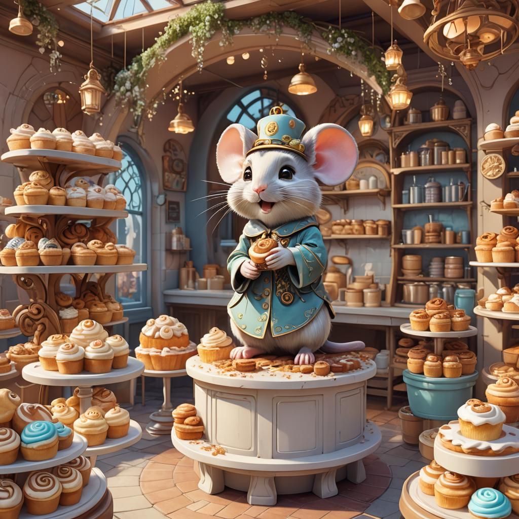 Adorable Cinnamon Roll Bakery in Alphonse Mucha Style