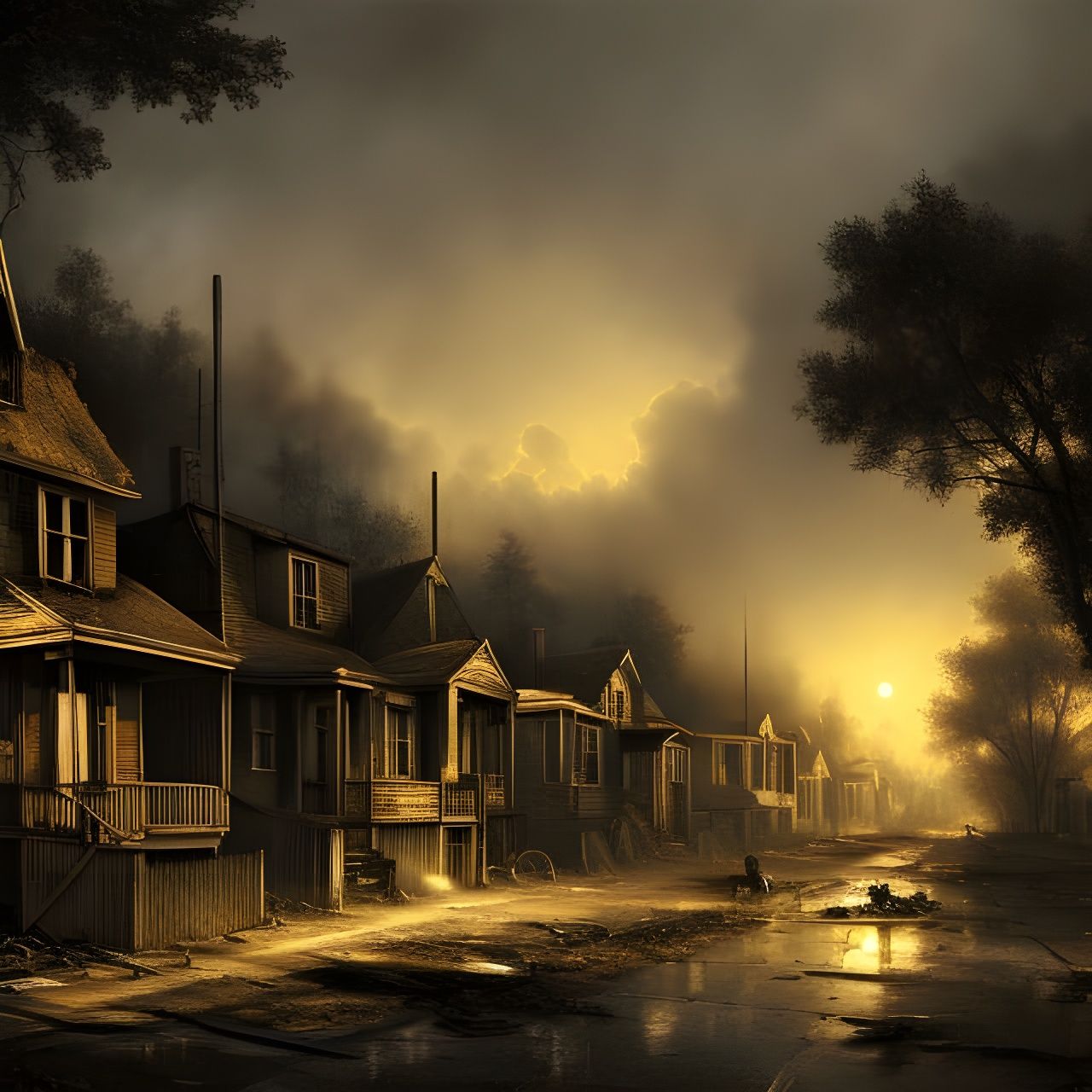 Desolate Suburban Street in Hyperrealistic Horror Style