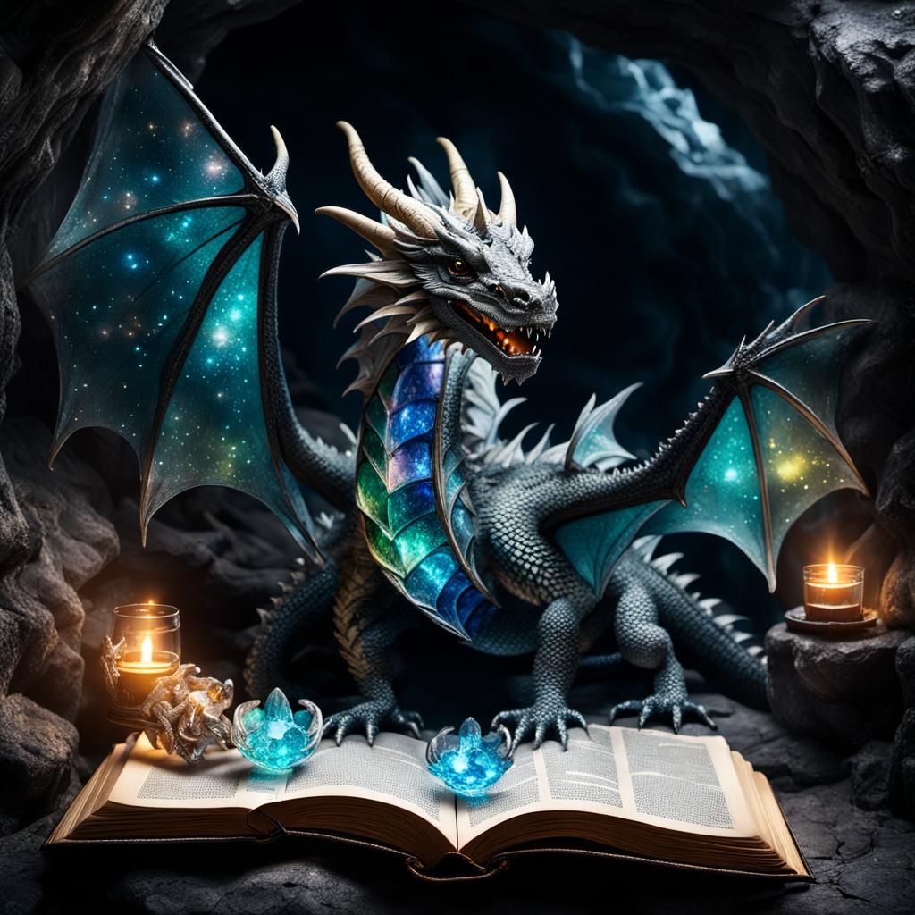 Glass-Winged Dragon Protecting Treasure in Crystal Cave