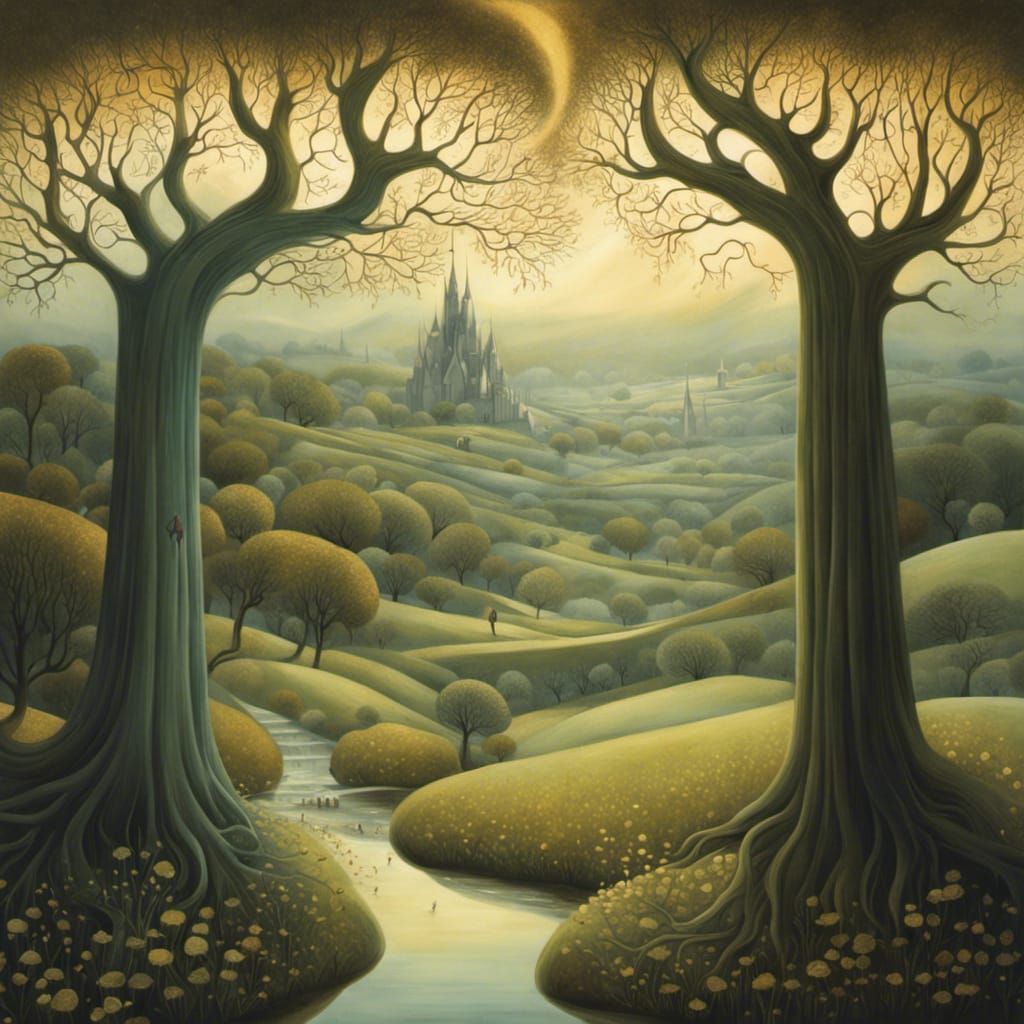 Fairytale Tree in Desolate Landscape Illustration