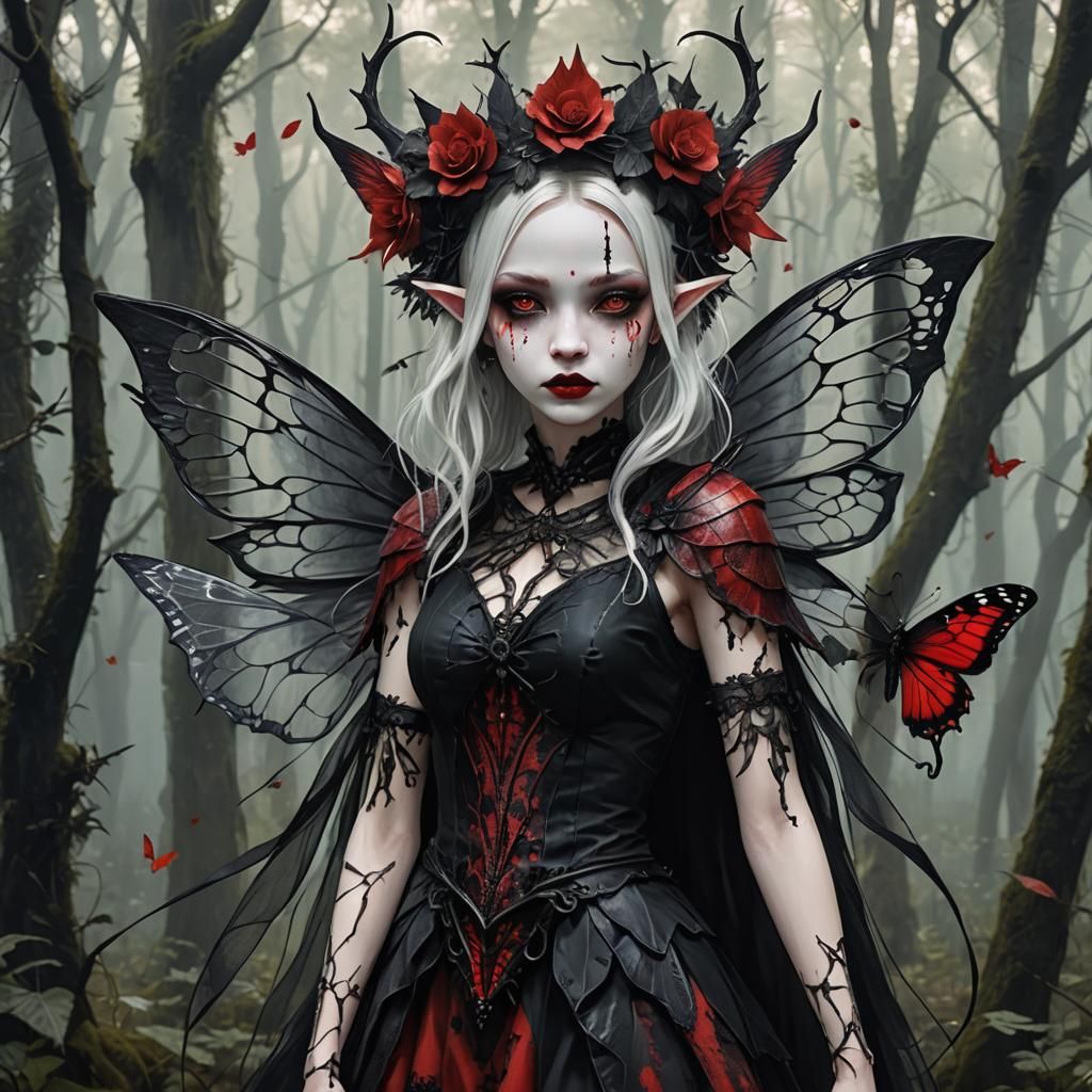 Dark Forest Fairy with Black Wings