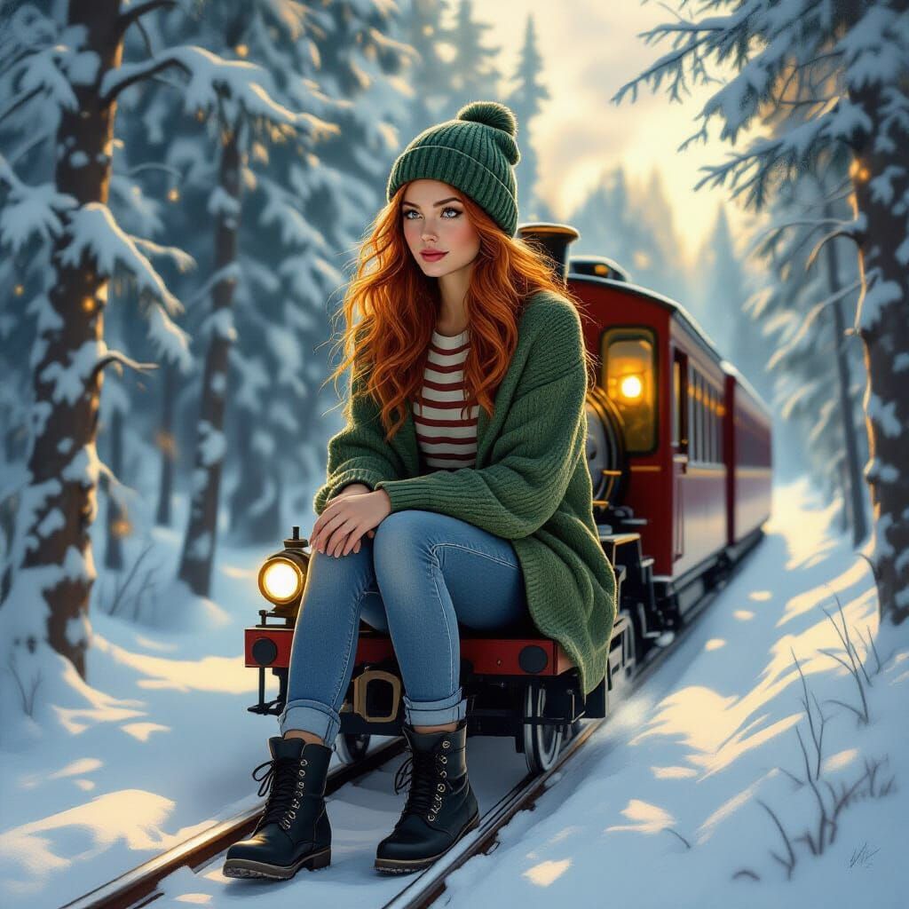 Woman on Mystical Winter Train