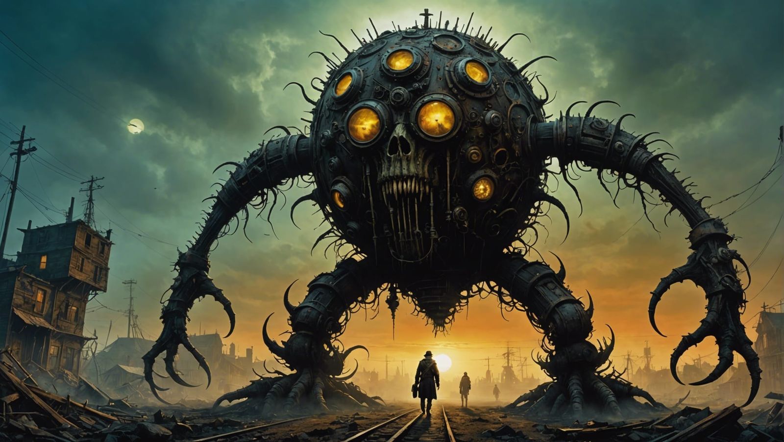 Horrifying Post-Apocalyptic Monster in Biopunk Steampunk Sty...