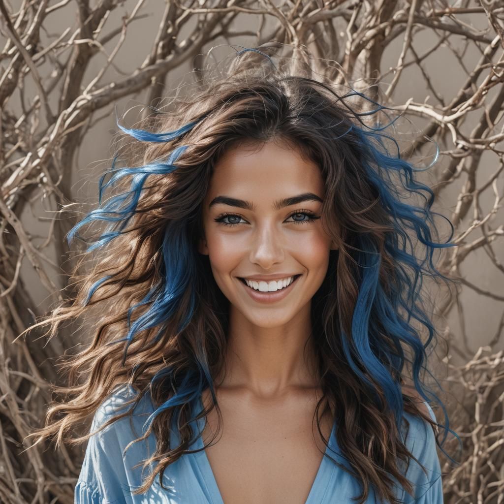 Sensual Tanned Woman with Flowing Hair