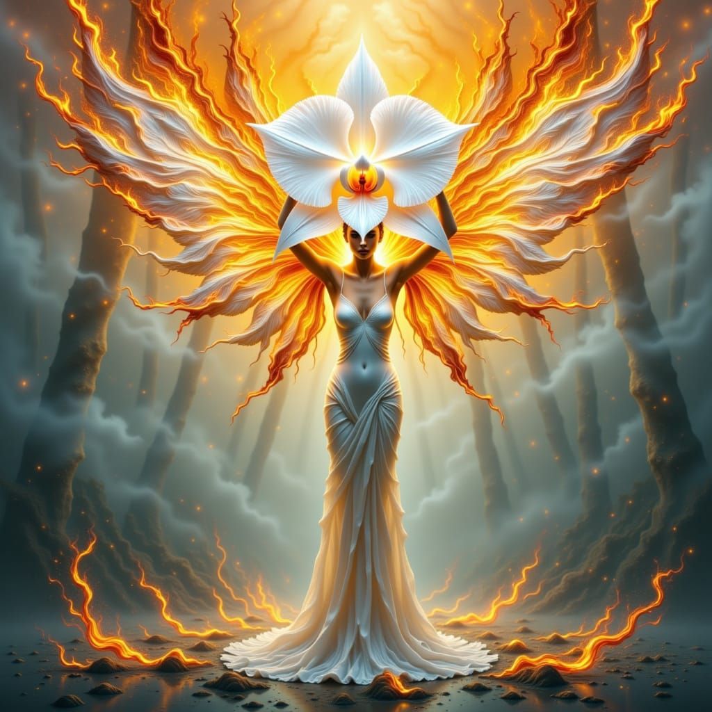 Ethereal Fire Angels Hold Ghost Orchid