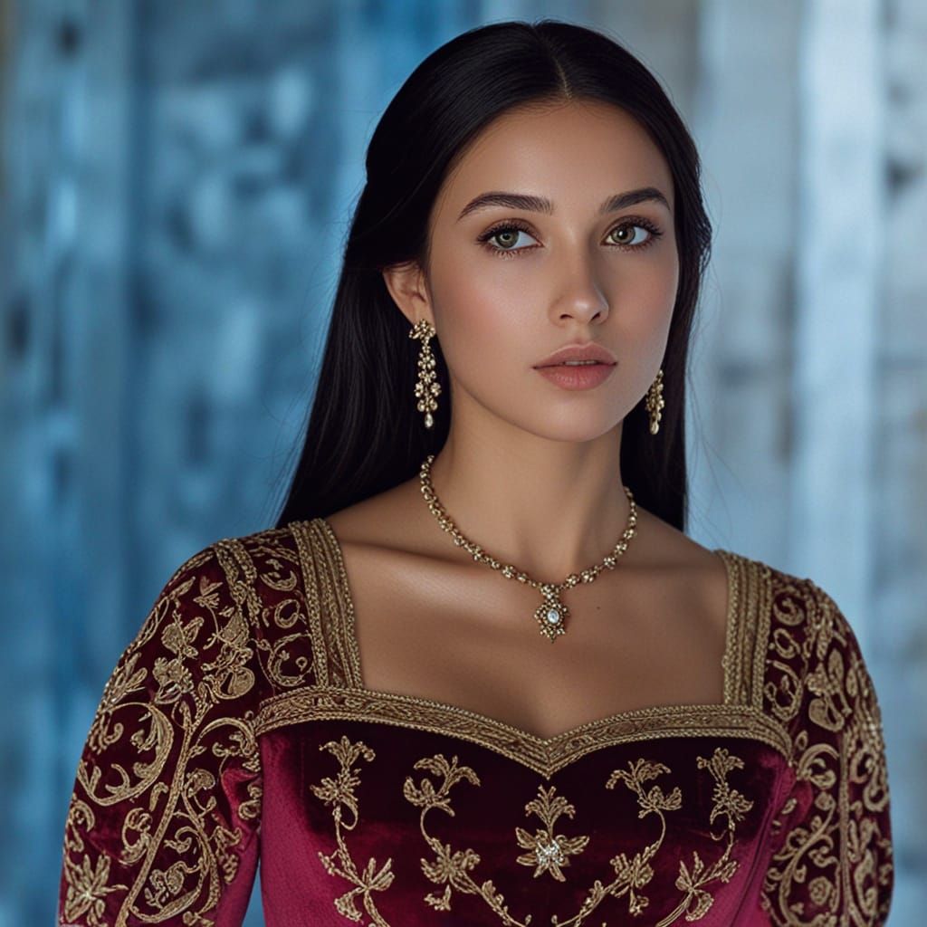 Elegant Medieval Princess in Grand Hall