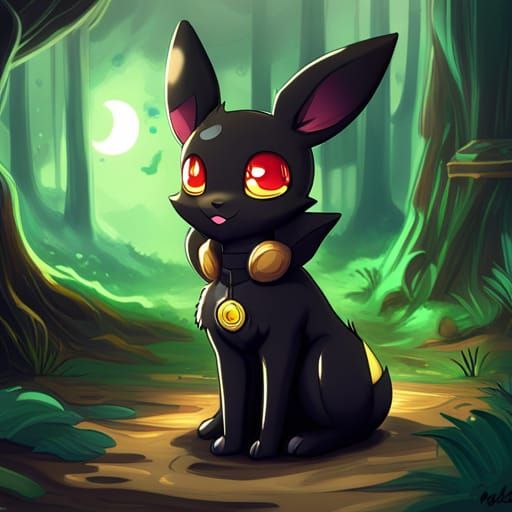 Adorable Chibi Umbreon in Detailed Digital Art