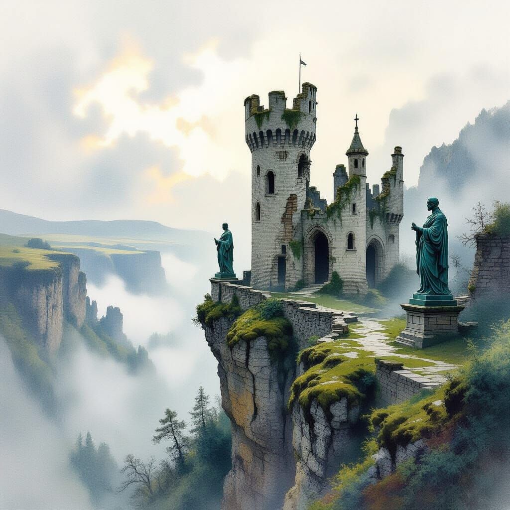 Misty Valley Overlook: Crumbling Castle Ruins