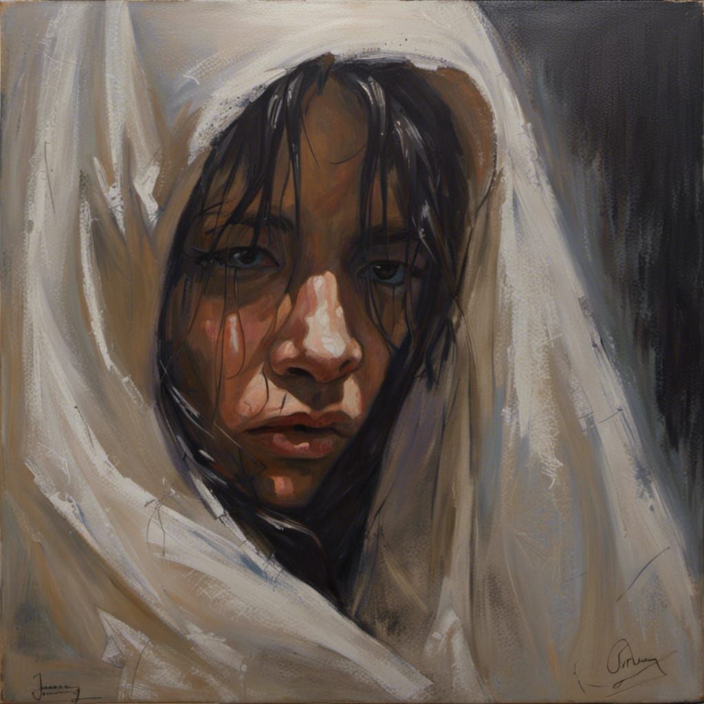 Shadows Veiled in Sadness: An Evocative Oil Painting