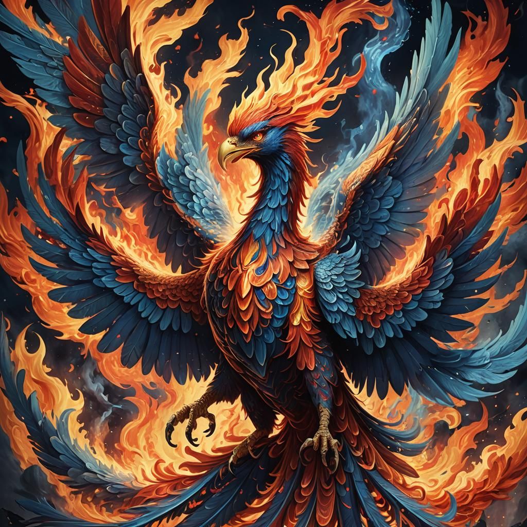 Phoenix Reborn: Dual Flames Fantasy Illustration