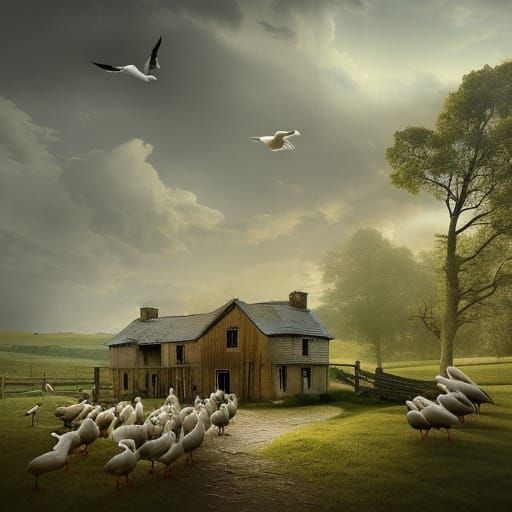 Farmhouse with Geese: Epic Digital Matte Painting