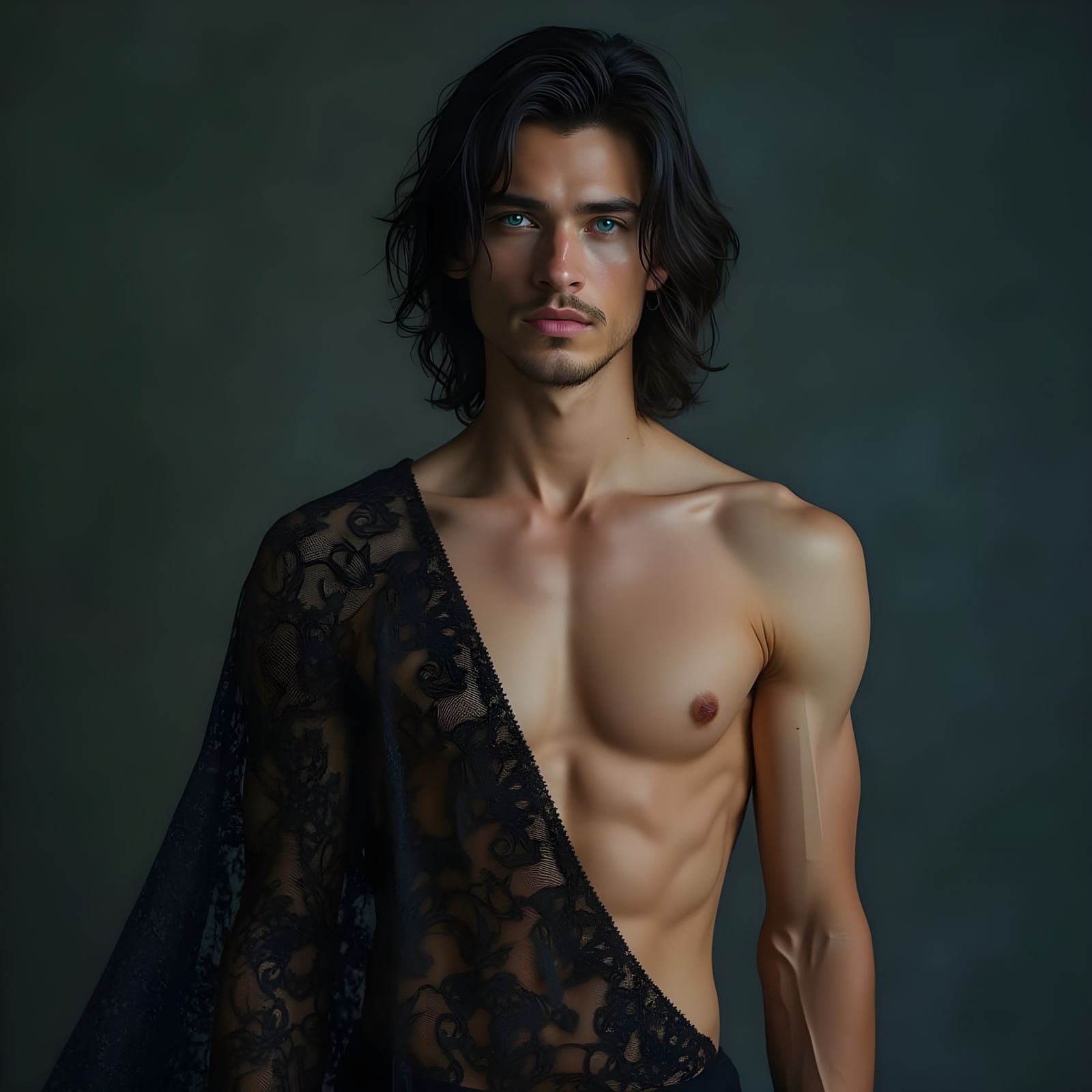 Ethereal Young Man in Lace Tunic, Fantasy Concept Art