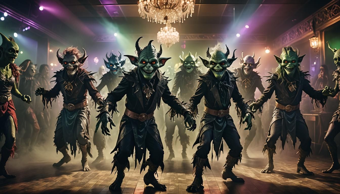 Ghouls and Goblins Dancing at a Disco in Cinematic Style