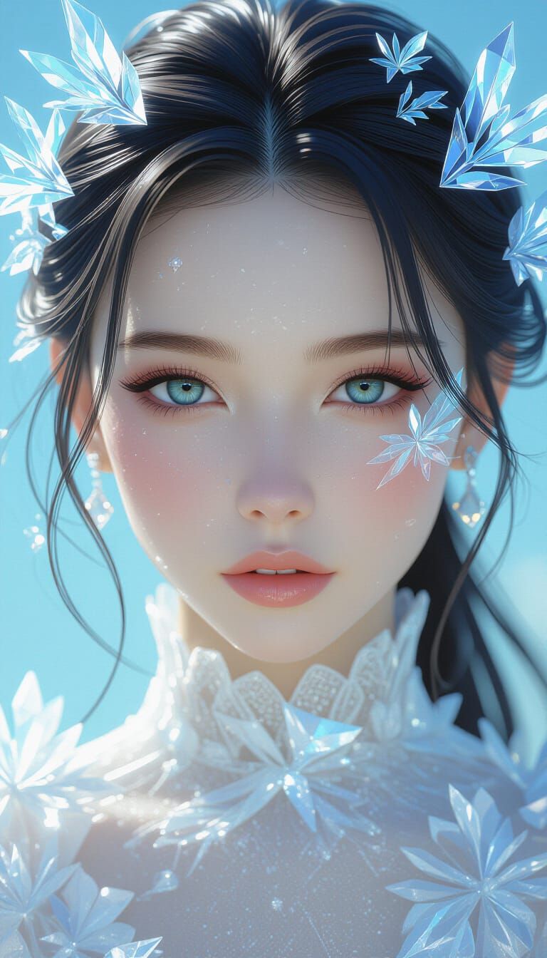 Icy Woman with Glitch Art Effects