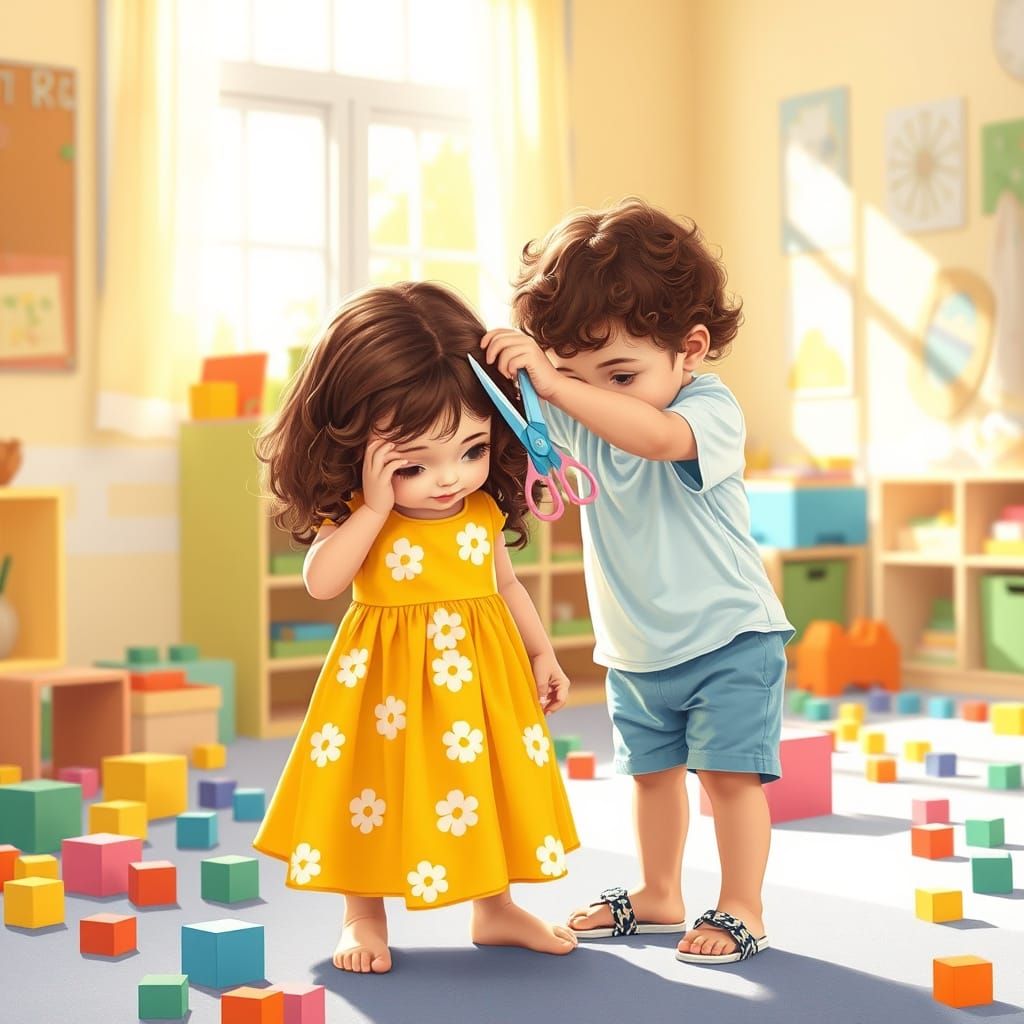 Whimsical Kindergarten Chaos in Vibrant Colors