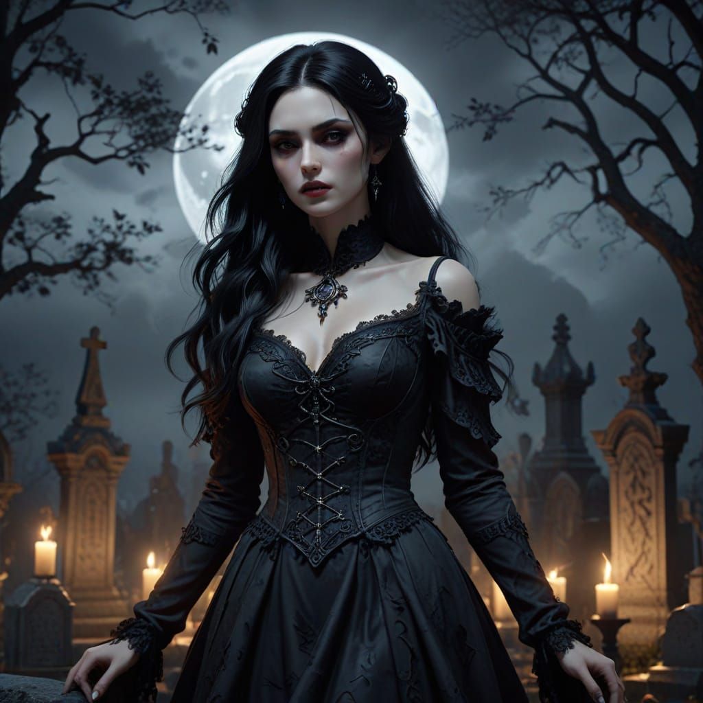Vampire in Graveyard: Gothic Anime Art