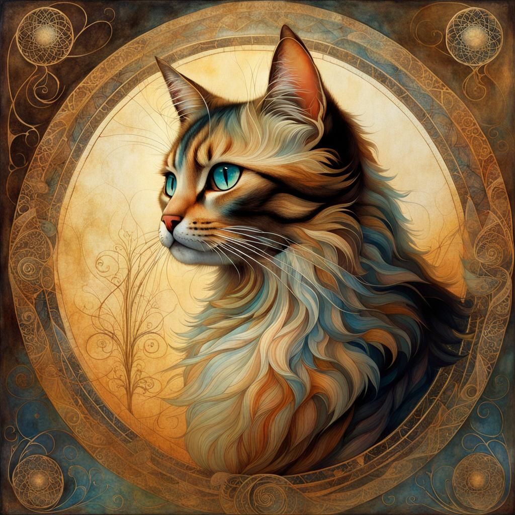 Tricolored Cat Portrait in Fairycore Style