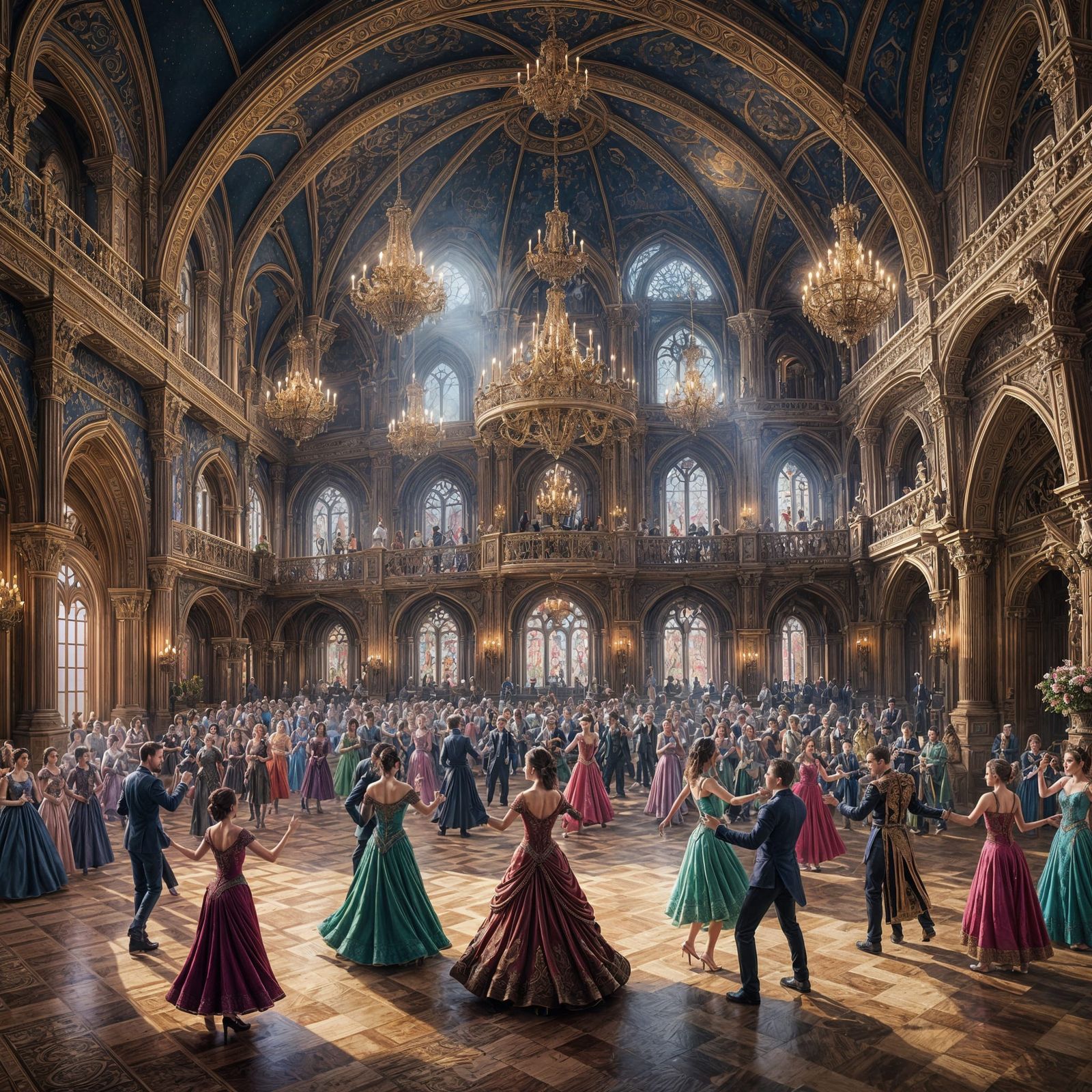 Fantasy Castle Ballroom Dance in Detailed Digital Painting