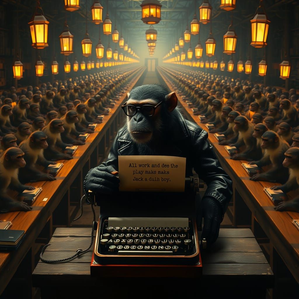 Monkey Literary Assembly in a Steampunk Warehouse