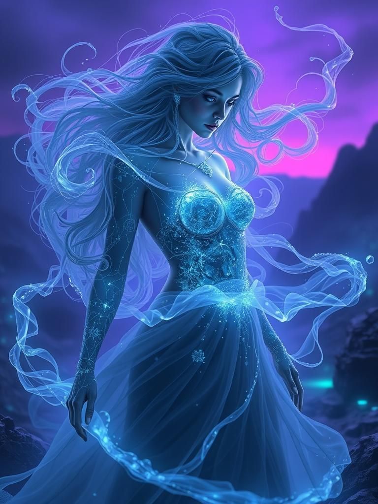Ethereal Mist Mage in Fantasy Landscape