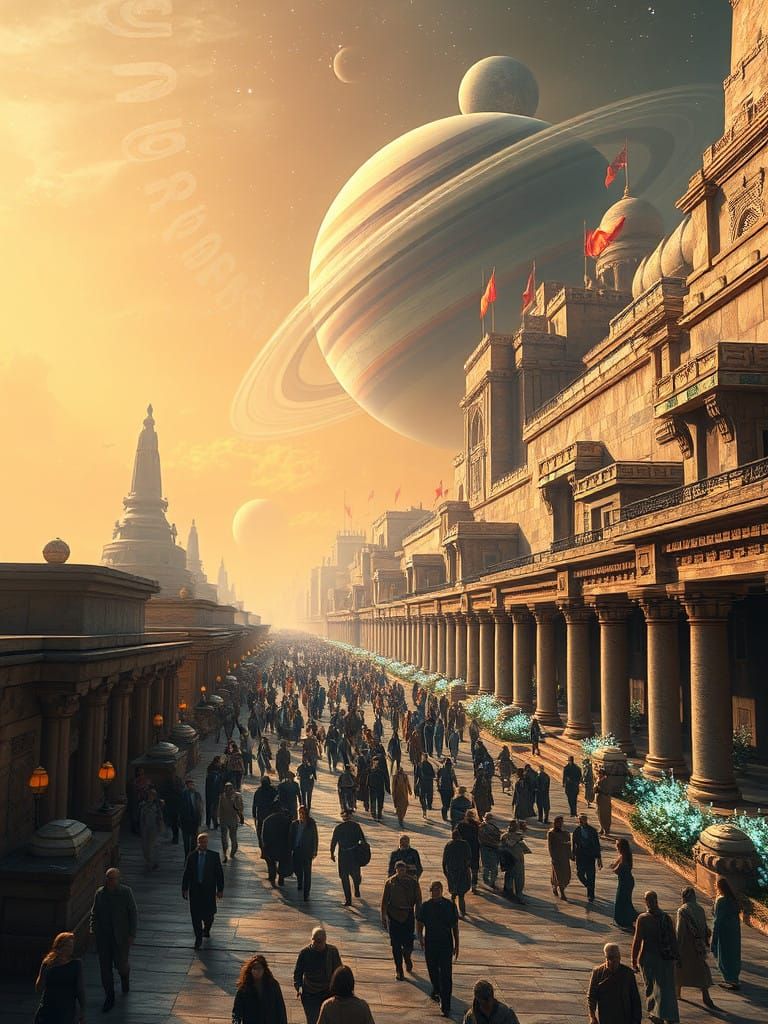 Ethereal City of Eridu on Nibiru in Vibrant, Iridescent Hues