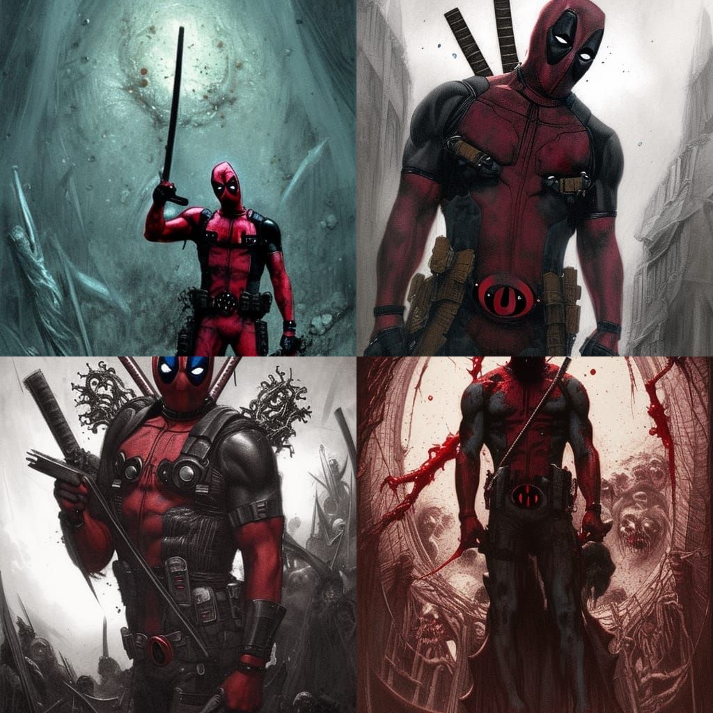 Horrific Deadpool in Engraving Style