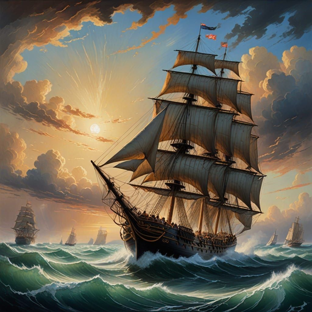 Majestic Sailing Vessel Navigates Turbulent Waters in a Roma...