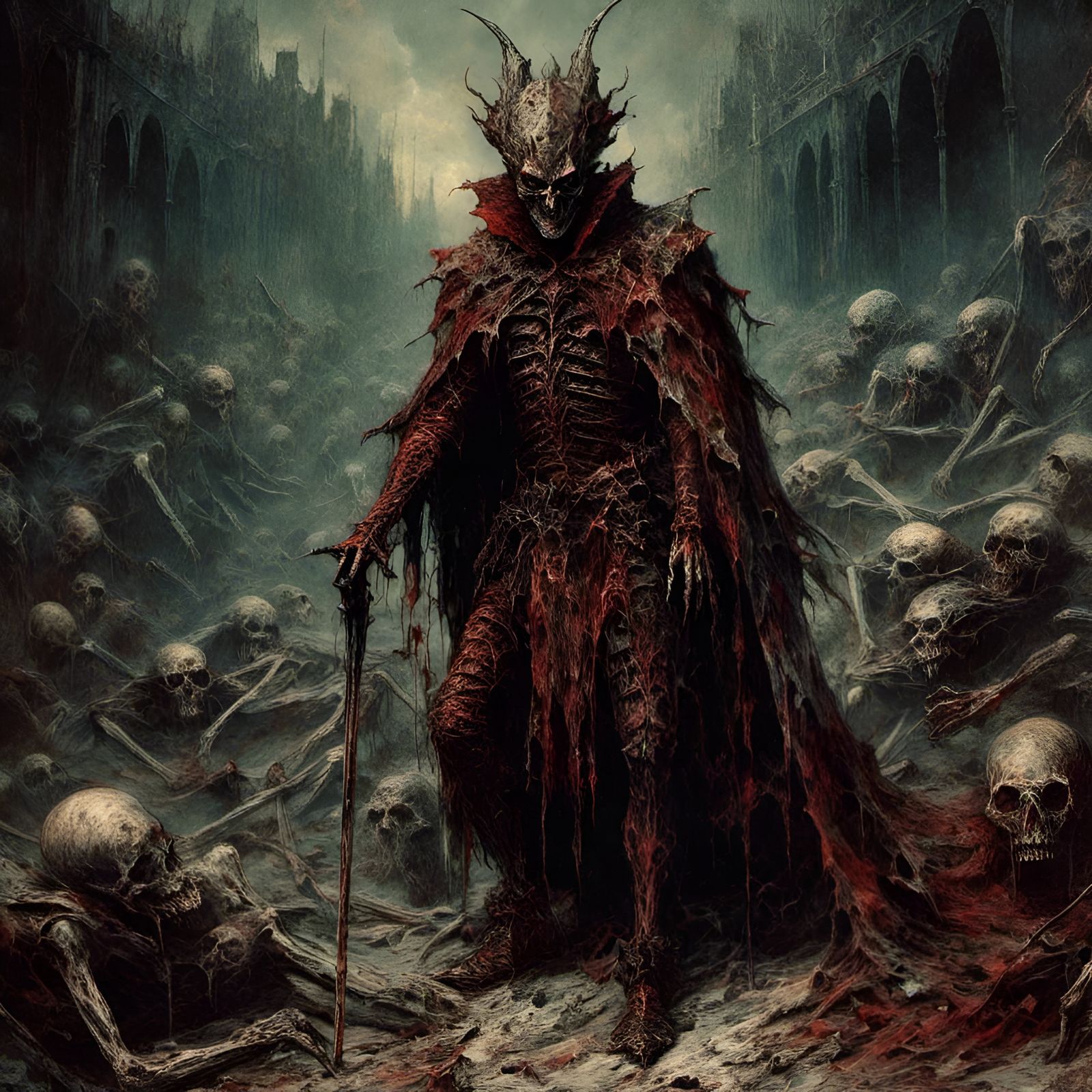 Creepy Demon Knight in Macabre Illustration Style
