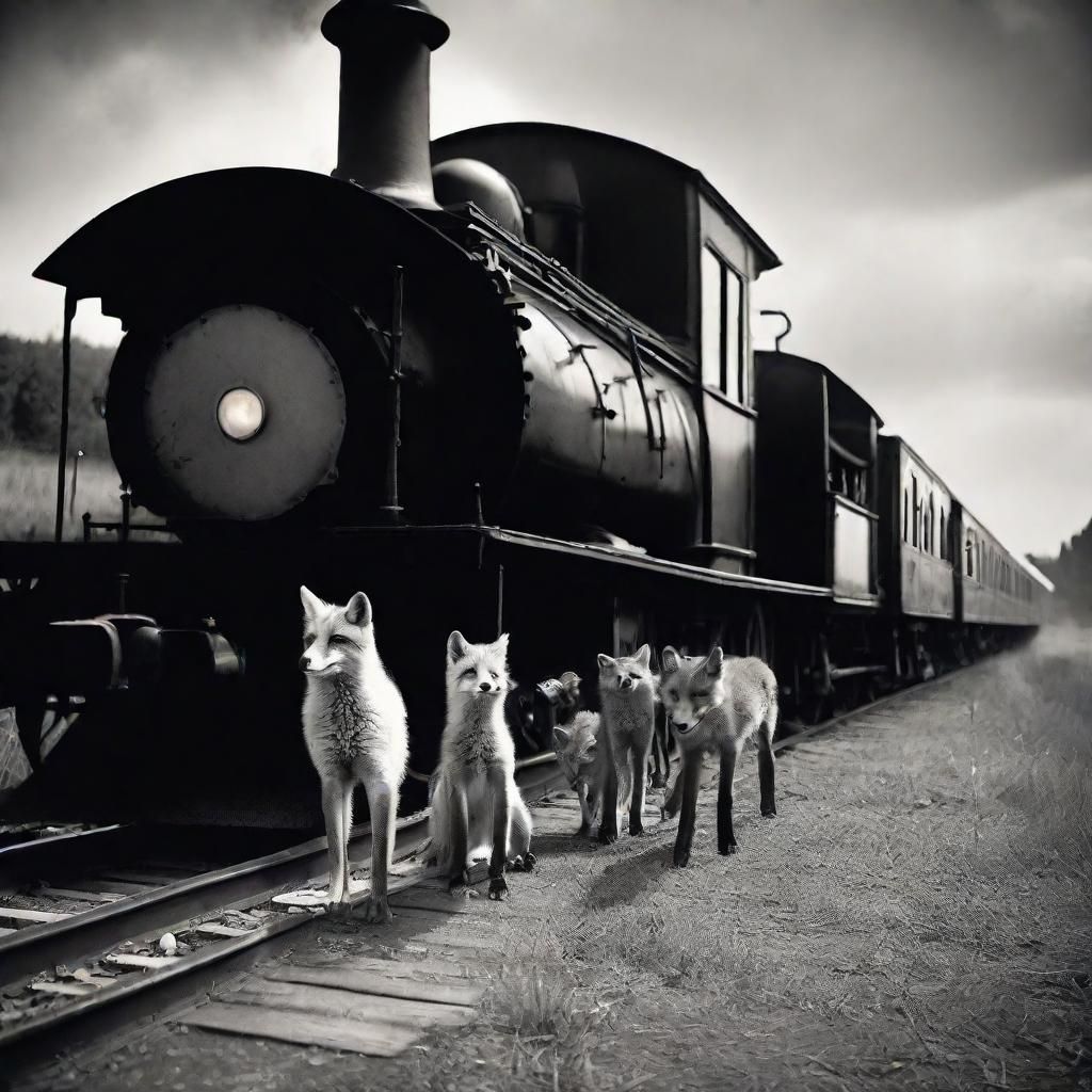 Fox Family's 1880s Steam Train Journey: Black and White Phot...