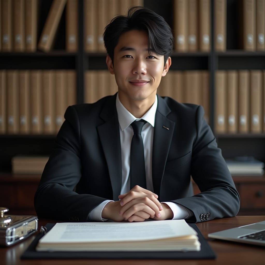 Confident Korean Man in Analog Style Suit