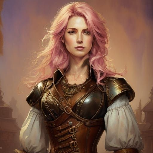 Steampunk Woman Portrait with Brass Accents