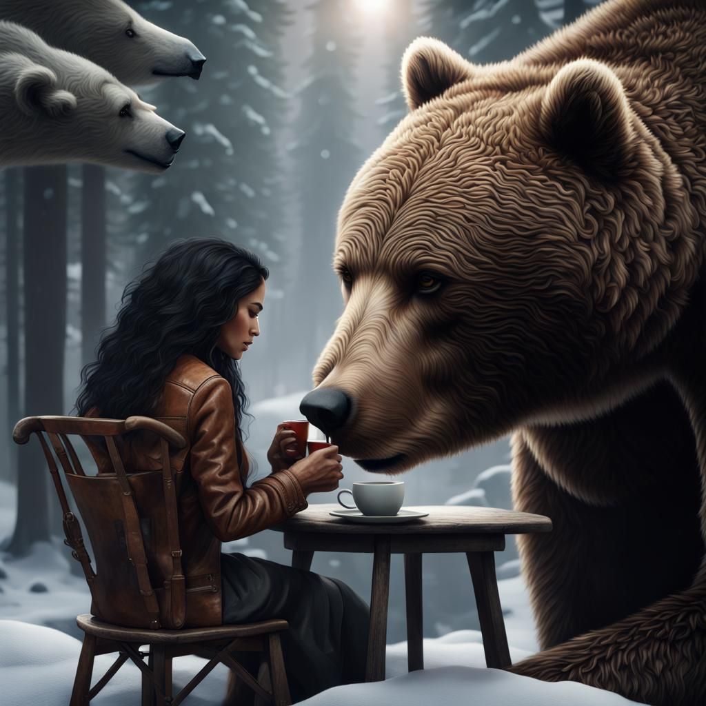 Ice Bear with Coffee Watches Guitarist