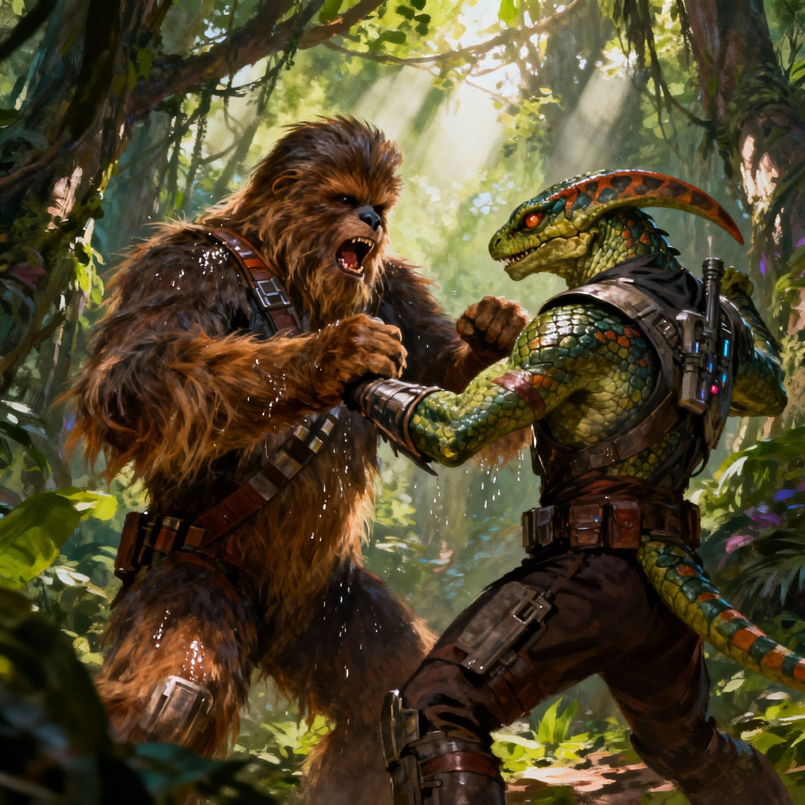 Wookiee vs Trandoshan Combat on Kashyyyk