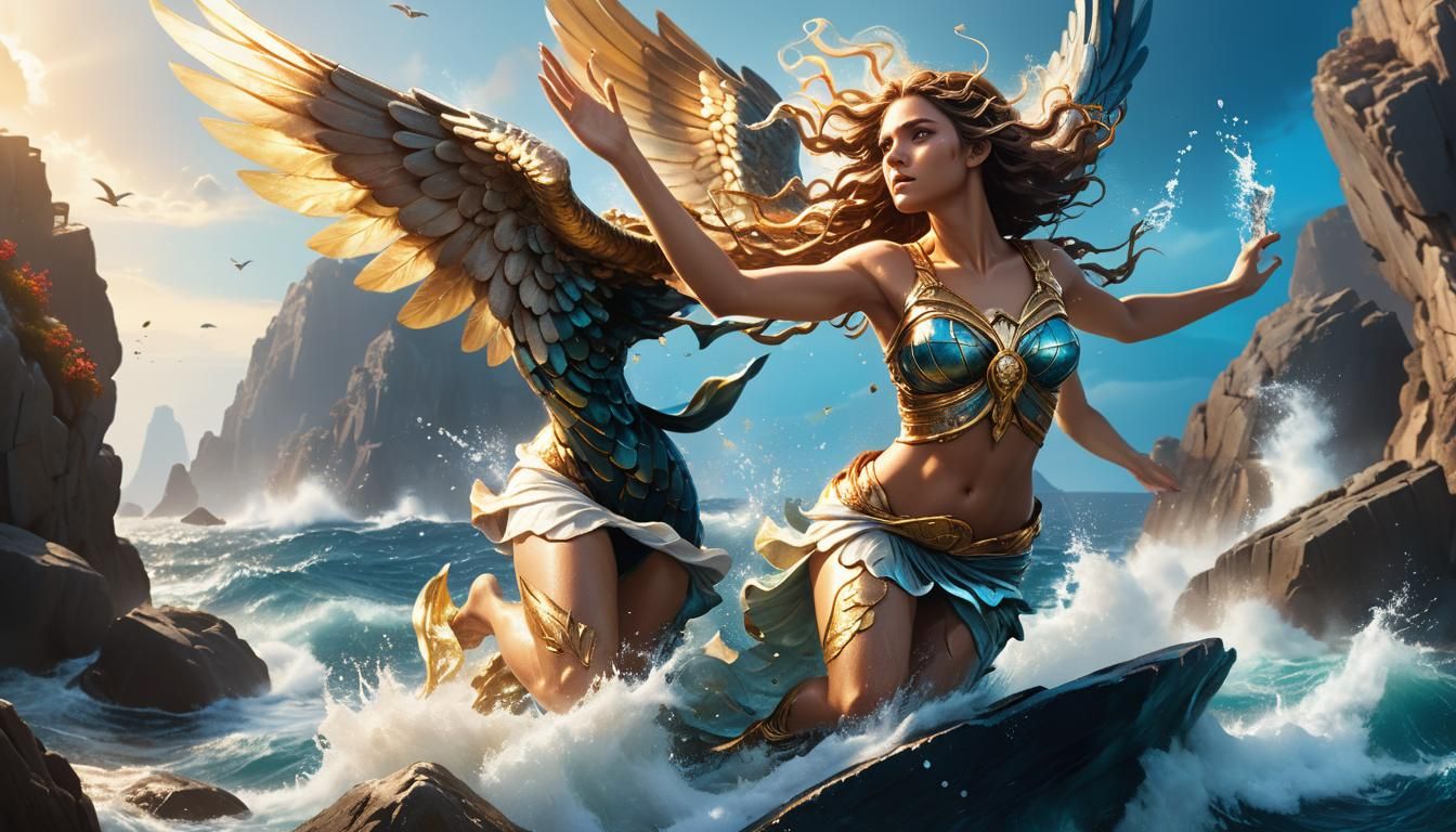Majestic Siren Ascending from Stormy Seas