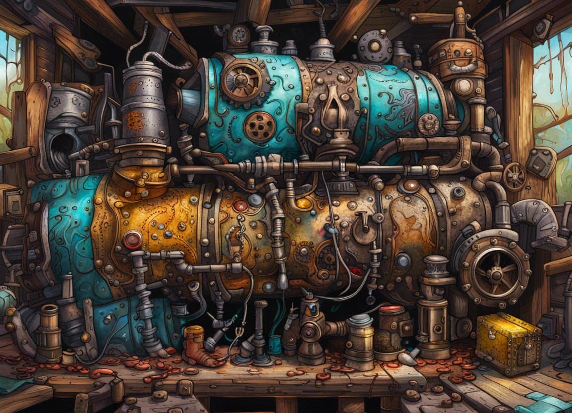 Steampunk Pirate Hideout in Graffiti Art Style