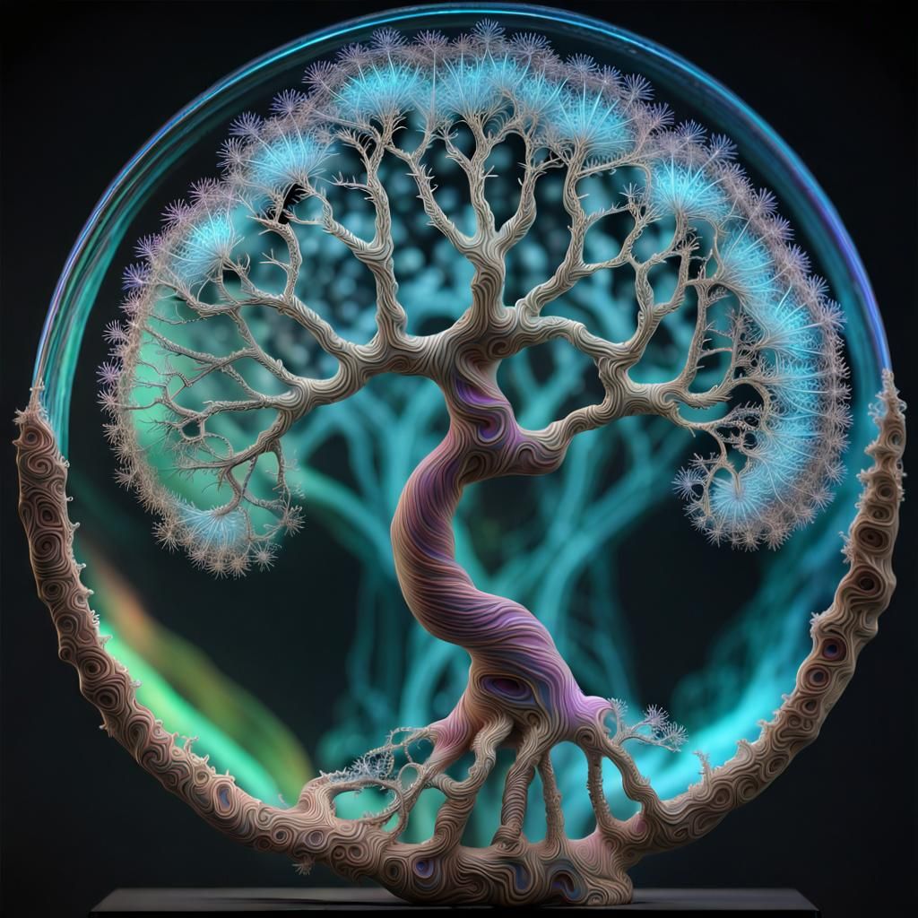 Bioluminescent Alien Tree with Fibonacci Spiral