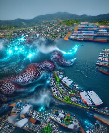 Tsunami Wave About to Crash Into Port